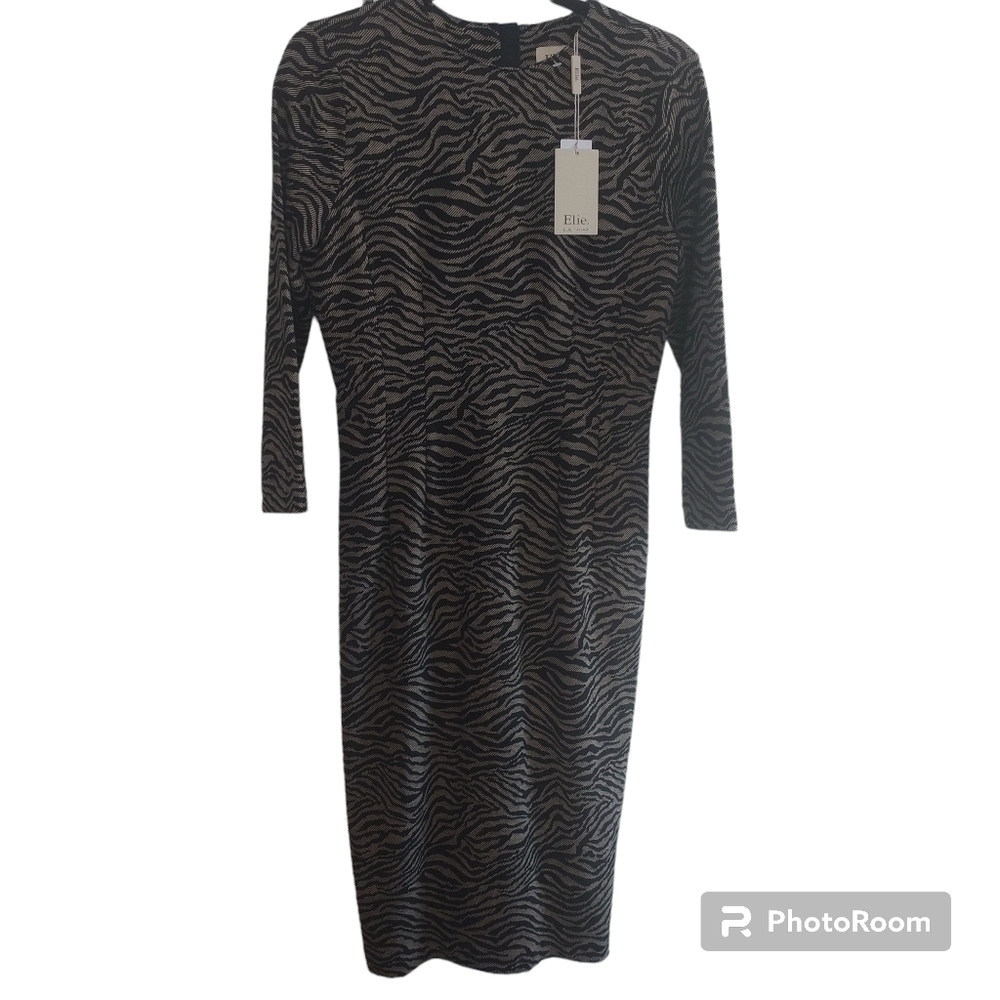 Elie Tahari Black Camel Long Sleeve Midi Classic Dress 4